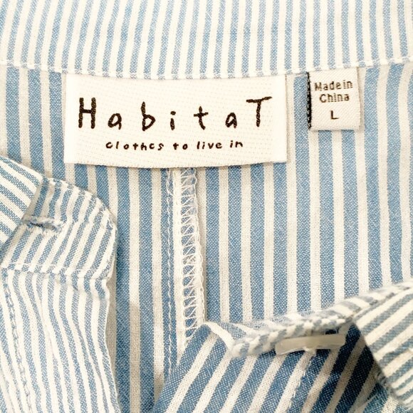 Habitat Blue White Seersucker Button Front Tunic Shirt Top Blouse Size Large - Picture 6 of 10